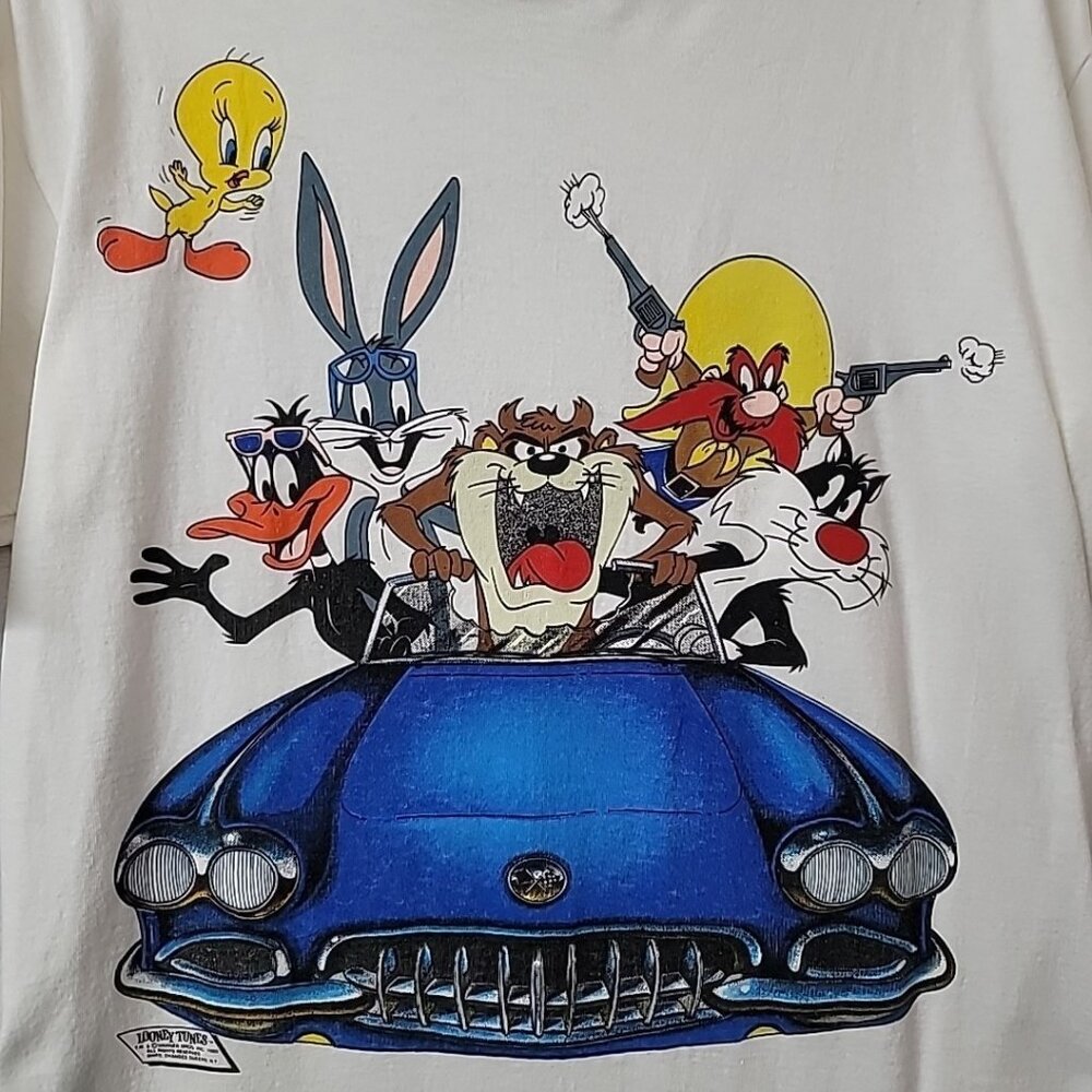 Vintage Looney Tunes Men’s Shirt LG Warner Bros 90s Taz Bugs Bunny Daffy Duck